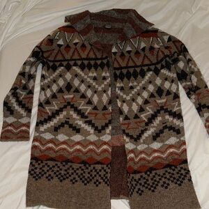 Natural Reflections Geometric Open-Front Sweater Cardigan